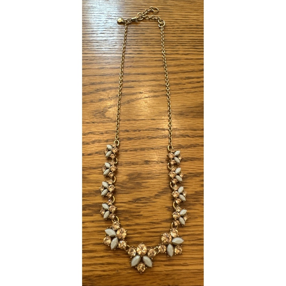 J Crew Light Pink Rhinestone Pale Green Accents Gold Necklace Adjustable Gift